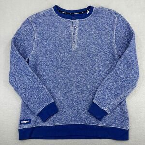 Rank 45 Mens Blue Marled Henley Sweatshirt Long Sleeve Cotton Pullover Large